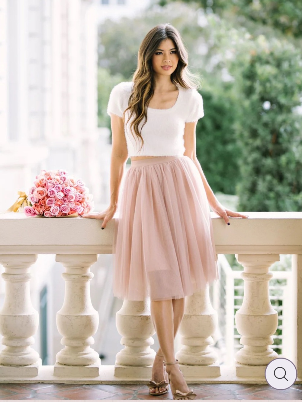 Feminine Blush Pink Tulle Midi Skirt